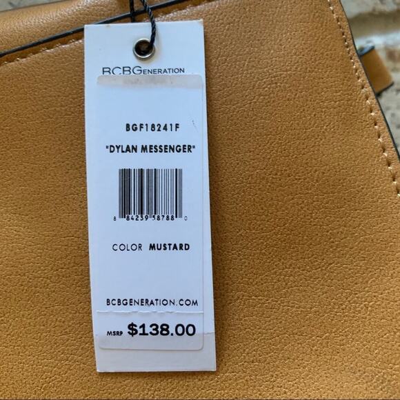 NEW BCBGeneration Dylan messenger bag mustard yellow medium tan fringe detail - Picture 2 of 12